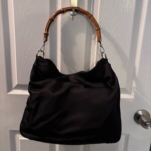 Vintage Gucci Black Nylon Bamboo Handle Bag